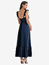 Rear View Thumbnail - Midnight Navy Ruffled Convertible Sleeve Midi Dress