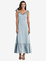 Front View Thumbnail - Mist Ruffled Convertible Sleeve Midi Dress