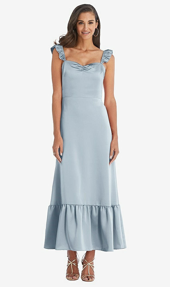 Front View - Mist Ruffled Convertible Sleeve Midi Dress