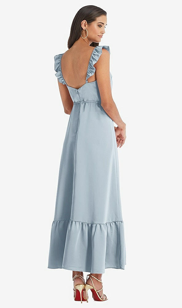 Back View - Mist Ruffled Convertible Sleeve Midi Dress