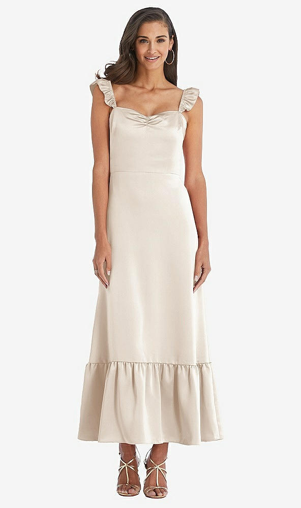 Front View - Oat Ruffled Convertible Sleeve Midi Dress