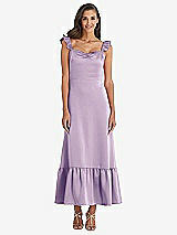 Front View Thumbnail - Pale Purple Ruffled Convertible Sleeve Midi Dress