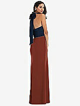 Alt View 3 Thumbnail - Auburn Moon & Midnight Navy High-Neck Open-Back Maxi Dress with Scarf Tie