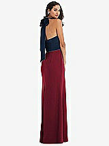 Alt View 3 Thumbnail - Burgundy & Midnight Navy High-Neck Open-Back Maxi Dress with Scarf Tie