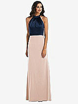 Alt View 1 Thumbnail - Cameo & Midnight Navy High-Neck Open-Back Maxi Dress with Scarf Tie