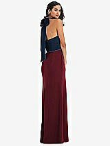 Alt View 3 Thumbnail - Cabernet & Midnight Navy High-Neck Open-Back Maxi Dress with Scarf Tie
