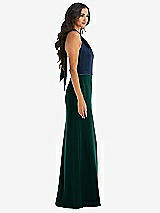 Alt View 2 Thumbnail - Evergreen & Midnight Navy High-Neck Open-Back Maxi Dress with Scarf Tie