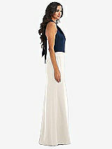 Alt View 2 Thumbnail - Ivory & Midnight Navy High-Neck Open-Back Maxi Dress with Scarf Tie