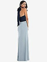 Alt View 3 Thumbnail - Mist & Midnight Navy High-Neck Open-Back Maxi Dress with Scarf Tie
