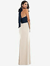 Alt View 3 Thumbnail - Oat & Midnight Navy High-Neck Open-Back Maxi Dress with Scarf Tie