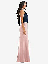 Alt View 2 Thumbnail - Rose & Midnight Navy High-Neck Open-Back Maxi Dress with Scarf Tie