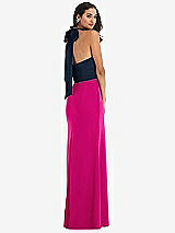 Alt View 3 Thumbnail - Think Pink & Midnight Navy High-Neck Open-Back Maxi Dress with Scarf Tie