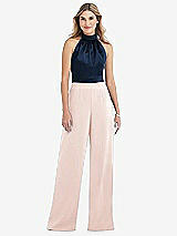 Side View Thumbnail - Blush & Midnight Navy High-Neck Open-Back Jumpsuit with Scarf Tie