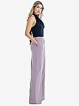 Front View Thumbnail - Lilac Haze & Midnight Navy High-Neck Open-Back Jumpsuit with Scarf Tie