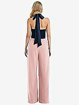 Rear View Thumbnail - Rose & Midnight Navy High-Neck Open-Back Jumpsuit with Scarf Tie