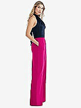 Front View Thumbnail - Think Pink & Midnight Navy High-Neck Open-Back Jumpsuit with Scarf Tie