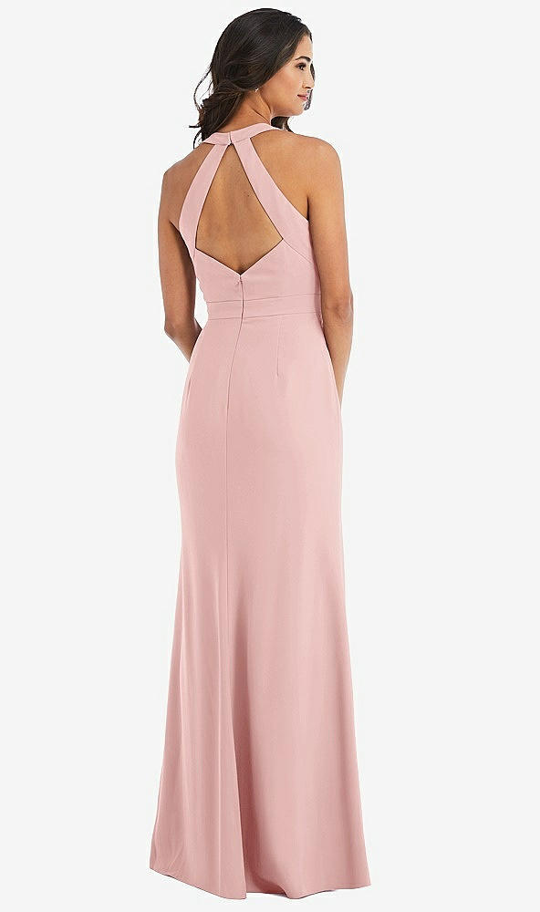 Back View - Rose Open-Back Halter Maxi Dress with Draped Bow