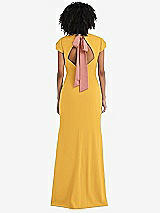 Front View Thumbnail - NYC Yellow & Desert Rose Puff Cap Sleeve Cutout Tie-Back Trumpet Gown