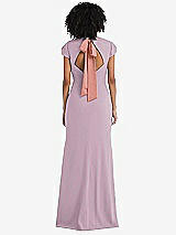 Front View Thumbnail - Suede Rose & Desert Rose Puff Cap Sleeve Cutout Tie-Back Trumpet Gown