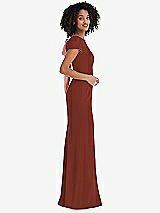 Side View Thumbnail - Auburn Moon & Desert Rose Puff Cap Sleeve Cutout Tie-Back Trumpet Gown