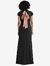 Front View Thumbnail - Black & Desert Rose Puff Cap Sleeve Cutout Tie-Back Trumpet Gown