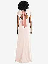 Front View Thumbnail - Blush & Desert Rose Puff Cap Sleeve Cutout Tie-Back Trumpet Gown