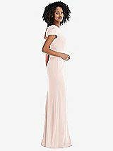 Side View Thumbnail - Blush & Desert Rose Puff Cap Sleeve Cutout Tie-Back Trumpet Gown