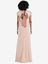 Front View Thumbnail - Cameo & Desert Rose Puff Cap Sleeve Cutout Tie-Back Trumpet Gown
