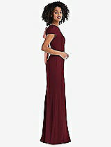 Side View Thumbnail - Cabernet & Desert Rose Puff Cap Sleeve Cutout Tie-Back Trumpet Gown