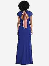 Front View Thumbnail - Cobalt Blue & Desert Rose Puff Cap Sleeve Cutout Tie-Back Trumpet Gown
