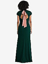 Front View Thumbnail - Evergreen & Desert Rose Puff Cap Sleeve Cutout Tie-Back Trumpet Gown