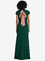 Front View Thumbnail - Hunter Green & Desert Rose Puff Cap Sleeve Cutout Tie-Back Trumpet Gown