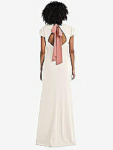 Front View Thumbnail - Ivory & Desert Rose Puff Cap Sleeve Cutout Tie-Back Trumpet Gown