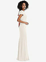 Side View Thumbnail - Ivory & Desert Rose Puff Cap Sleeve Cutout Tie-Back Trumpet Gown
