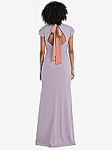 Front View Thumbnail - Lilac Haze & Desert Rose Puff Cap Sleeve Cutout Tie-Back Trumpet Gown