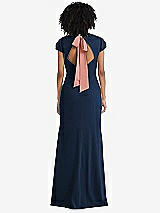 Front View Thumbnail - Midnight Navy & Desert Rose Puff Cap Sleeve Cutout Tie-Back Trumpet Gown