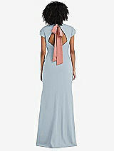 Front View Thumbnail - Mist & Desert Rose Puff Cap Sleeve Cutout Tie-Back Trumpet Gown