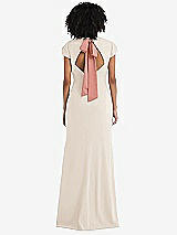 Front View Thumbnail - Oat & Desert Rose Puff Cap Sleeve Cutout Tie-Back Trumpet Gown