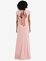 Front View Thumbnail - Rose & Desert Rose Puff Cap Sleeve Cutout Tie-Back Trumpet Gown