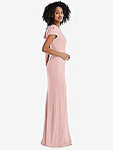 Side View Thumbnail - Rose & Desert Rose Puff Cap Sleeve Cutout Tie-Back Trumpet Gown