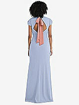 Front View Thumbnail - Sky Blue & Desert Rose Puff Cap Sleeve Cutout Tie-Back Trumpet Gown