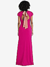 Front View Thumbnail - Think Pink & Desert Rose Puff Cap Sleeve Cutout Tie-Back Trumpet Gown