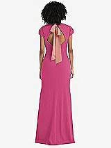 Front View Thumbnail - Tea Rose & Desert Rose Puff Cap Sleeve Cutout Tie-Back Trumpet Gown