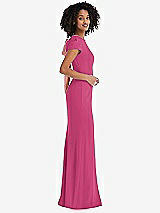 Side View Thumbnail - Tea Rose & Desert Rose Puff Cap Sleeve Cutout Tie-Back Trumpet Gown
