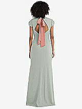 Front View Thumbnail - Willow Green & Desert Rose Puff Cap Sleeve Cutout Tie-Back Trumpet Gown