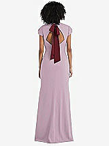 Front View Thumbnail - Suede Rose & Cabernet Puff Cap Sleeve Cutout Tie-Back Trumpet Gown