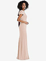 Side View Thumbnail - Cameo & Cabernet Puff Cap Sleeve Cutout Tie-Back Trumpet Gown