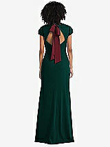 Front View Thumbnail - Evergreen & Cabernet Puff Cap Sleeve Cutout Tie-Back Trumpet Gown