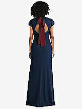 Front View Thumbnail - Midnight Navy & Cabernet Puff Cap Sleeve Cutout Tie-Back Trumpet Gown
