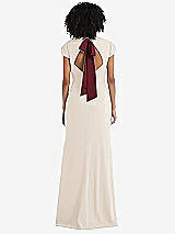 Front View Thumbnail - Oat & Cabernet Puff Cap Sleeve Cutout Tie-Back Trumpet Gown
